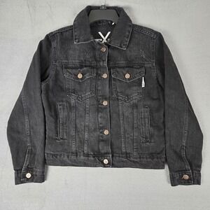 Each X Other Denim‎ Jacket Womrns XS Black Jean Trucker Pockets Embroidered Rare
